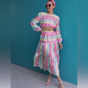 Rainbow Organza Stripe Maxi Tea Party Dress